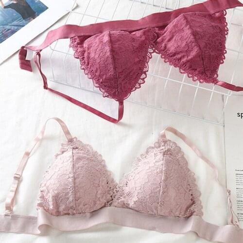 French Triangle Bra Women Backless Bralette Ladies Underwear Summer Sexy Bra Girls Gathered Bra No Steel Ring Bra Lace Lingerie