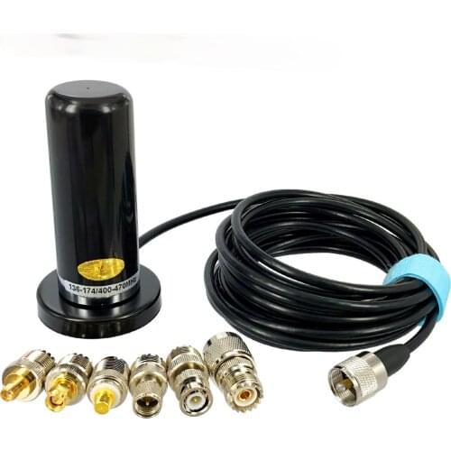Walkie Talkie Car Radio Dual Band VHF UHF Antenna PL259 5M Coaxial Cable Magnetic Mount Base and SMA-F -M BNC Connector