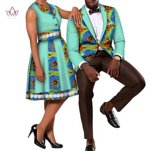 African Print Couple Clothes African skirt set for Women and Men Blazer Mens Suit Lady Dress Couples Clothing Party Sets WYQ489