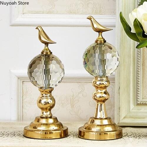European-style Brass Bird Crystal Decoration Crafts Desktop Ornaments Abstract Animal Statue Living Room Decoration Accessories