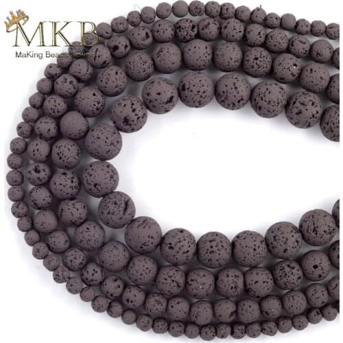 Natural Hematite Lava Stone Dark Brown Round Beads Matte Spacer Loose Beads For Jewelry Making 4-12mm Diy Bracelet Jewellery 15"