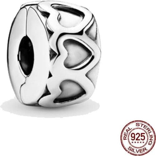 New 925 Sterling Silver Bead Band of Hearts Clip Charm Fit Original Pandora Bracelet DIY Jewelry For Women 2021 Gift
