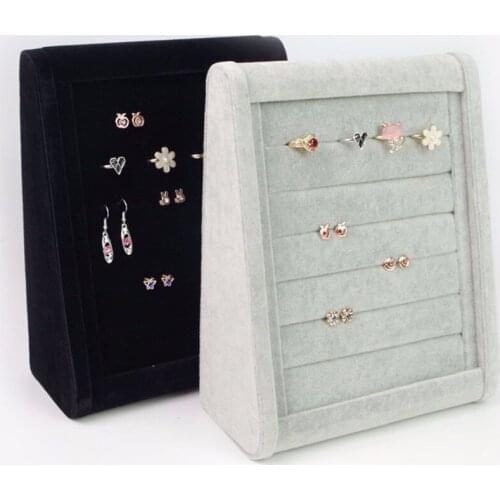 Jewelry Organizer Stand Velvet Earring Holder Black Gray Ring Display Rack