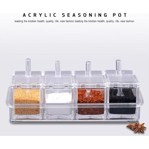4pcs/lot Kitchen Organizer Storage Boxes Spices Seasoning Jar Transparent Sugar Salt Bottle With Spoon Kitchen Accessories