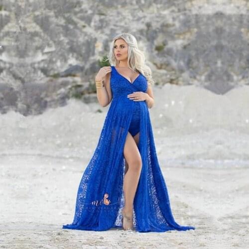 Maternity Photography Dress Lady Open Front Slit High Waist Slim Soft Pregnant Women Photo Shoot Prop Pregnancy Dress