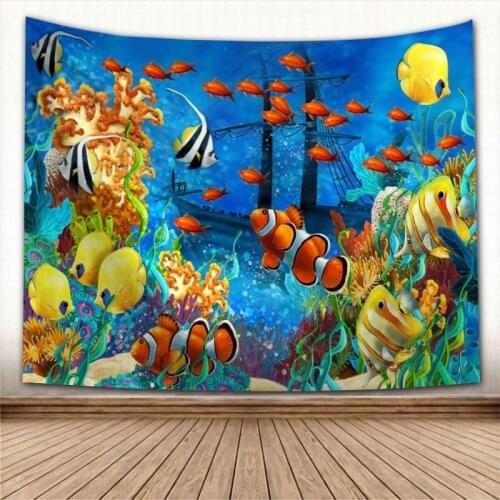 Underwater World Fish Wall Hanging Tapestry Home Party Decorative Tapestries Photo Background Cloth Table Cloth Wall Tapestry