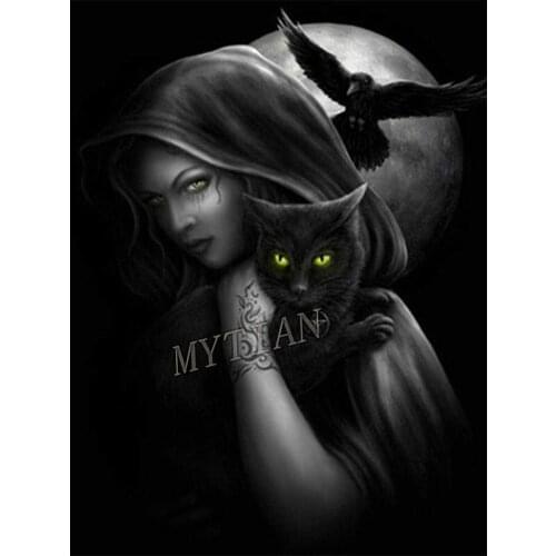 Full square/round 5D DIY diamond painting beauty women black cat Embroidery pattern cross stitch kit mosaic home decor gift