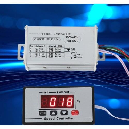 Adjustable DC9-60V PWM Motor Speed Regulator Brush Motor Speed Controller with Digital Display 30A Output