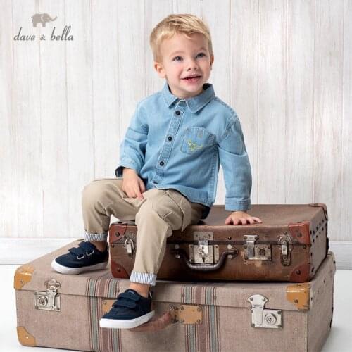DB16702 dave bella spring fashion baby boys cartoon button shirts infant toddler tops children high quality clothes