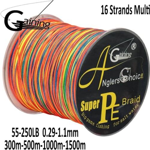 Fishing Line 16 Strands PE Sturgeon Braided Wire Sea Multicolor Multifilament Fishing Cord 55LB-250LB 1500M 1000M 500M 300M