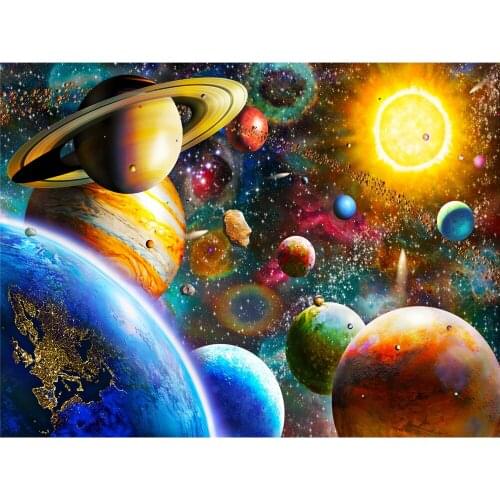 Universe Space Landscape Printed Water-Soluble Canvas 11CT Cross Stitch Patterns DIY Embroidery DMC Threads Painting Floss