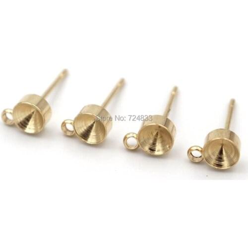 5mm Stainless Steel Ear Stud Earrings Base Blank Round Bezel DIY Findings for Pointed Back Rhinestone Making Gold tone Wholesale