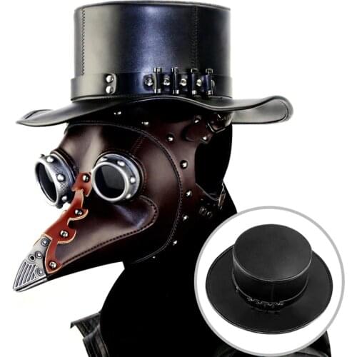 Takerlama PU Leather Punk Steampunk Neutral Cosplay Hat Plague Doctor Magic Hat Gentleman Hat Fedoras Hat Vintage