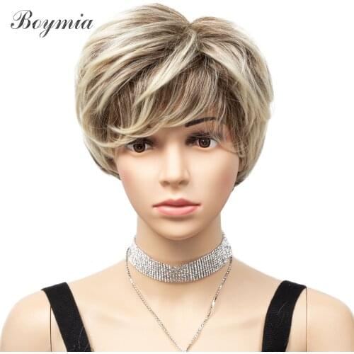 Boymia synthetic short false wig blonde Wig for white black hair wig cosplay female wig halloween wonder women fashion wig