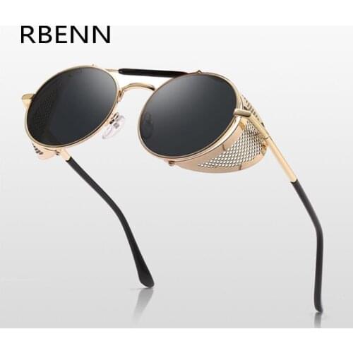 RBENN Retro Steampunk Sunglasses Men Women Brand Designer Round Side Shield Sun Glasses for Male Vintage Shade Gafas De Sol