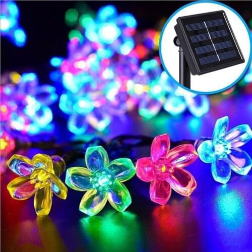Outdoor Indoor light 50 LEDS Peach Blossom Flower Solar Lamp 7M Power LED String Fairy Lights Solar Garlands Garden Xmas Decor