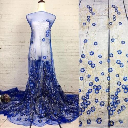 High-End Stereo Embroidery Lace Fabric 2Yards Guipure Lace Fabric 2017 High Quality African Cord Lace French Net Tulle Fabric