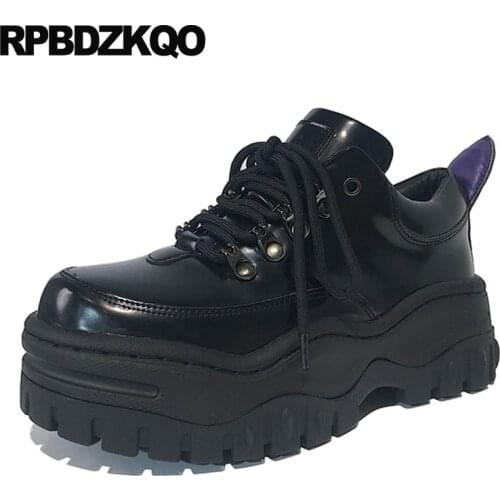 2018 black muffin winter round toe fur slip resistant creepers platform shoes oxfords lace up ladies elevator thick sole women