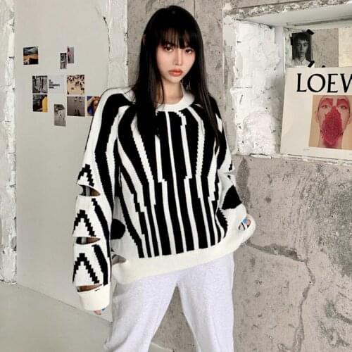 2021 Women Hollow Out Sweater Pullover O Neck Loose Oversized Streetwear 2020 Autumn Winter Clothes Warm Jumpers Korea