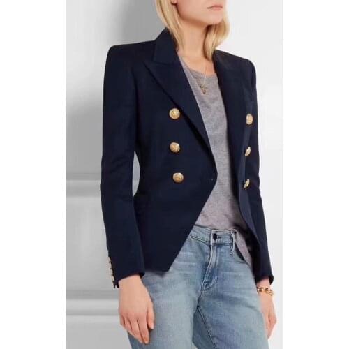 10.19 2019 Autumn New notched Double breasted dark blue slim blazer coat women