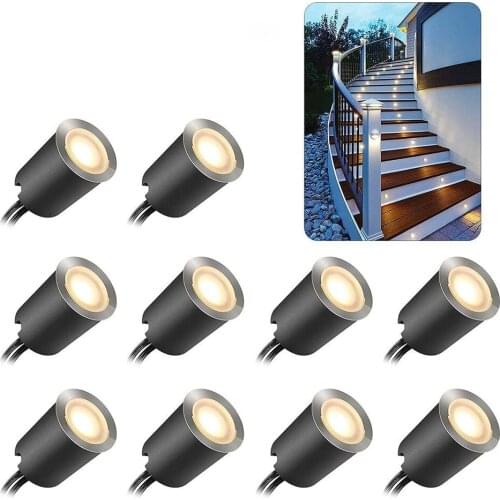 10PCS Deck lights DC12V IP67 Waterproof Outdoor In-ground Recessed LED Lamp Landscape Lights Stair Floor Decor Lamp 3000K