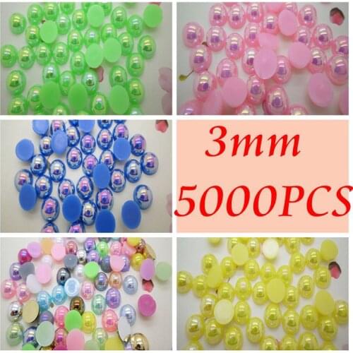 1000Pcs/lot Free Shipping 3mm AB Color Craft ABS Resin Flatback Half Round Pearls Flatback Scrapbook Beads DIY
