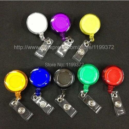 1000pcs Colourful Round Retractable Solid Plastic ID Card Reel Holder Tag Chain Badge Reels Holder Key Tag Clip 32mm