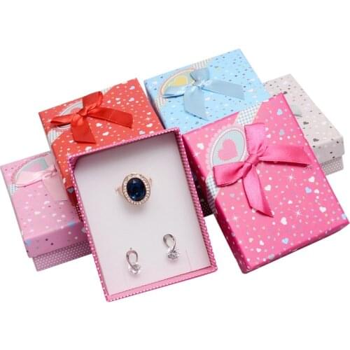 12pcs Heart Pattern Gifts Boxes for Jewellery 7x9x3cm Mixed Colors Ring Earrings Necklace Watch Bracelet Paper Box Wholesale