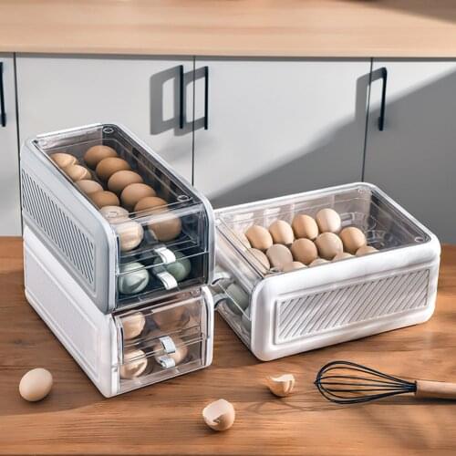 2 Tier Egg Storage Box 24 Grid Drawer Type Egg Holder For Refrigerator Household Egg Storage Container Anti Breaking Organizer