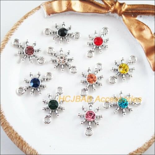 20 New Snowflake Charms Tibetan Silver Tone Retro Mixed Crystal Connectors 13.5x21mm