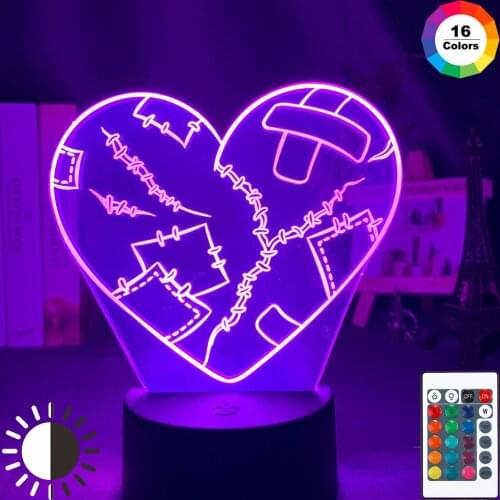 3d Night Light Heart Broken 16 Colors Changing Nightlight for Girls Room Decoration Light Cool Gift for Friend Desk Lamp Battery