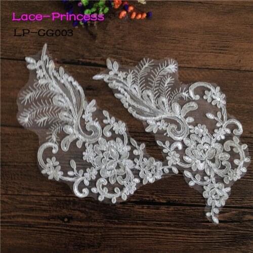 5 pairs 24cmX11cm LP-CG003 DIY lace wedding dress applique accessories bridal headdress white lace collar lace fabric patch