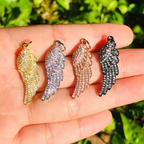 5pcs CZ Pave Angel Wing Pendant Charms for Bracelet Necklace Earring Keychain Making Handmade Women Jewelry Accessory Wholesale