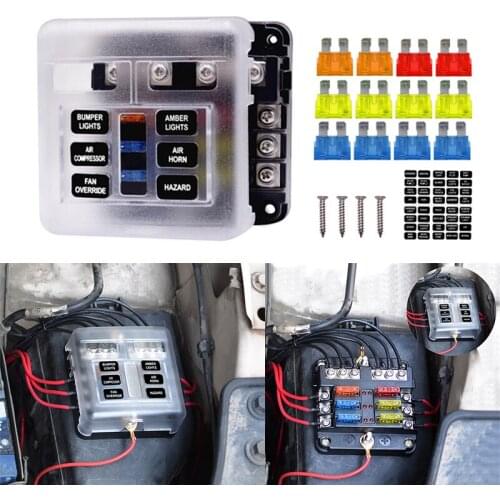 6/12 Ways M5 Stud Fuse Box Holder Blade Fuse Block With LED Indicator Plastic Cover For Auto Car Marine Light 12V 32V