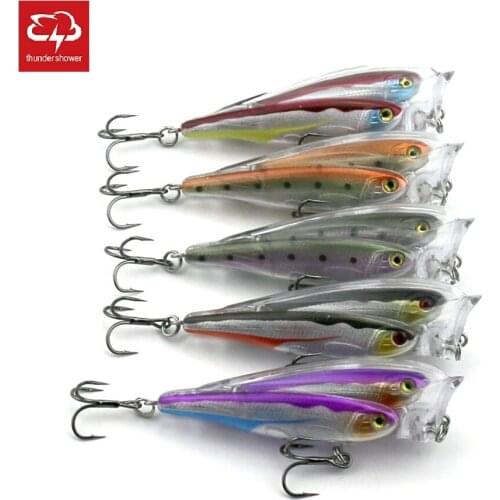 Big Sale 5pcs New Group Popper Fishing Lure Artificial Plastic Popper Fishing Baits Floating Water Treble Hooks Tackle 8cm 12.8g