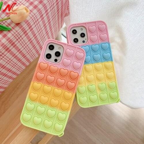 Chic Love Heart Fidget Reliver Stress Phone Case for iPhone 6 6s 7 8 Plus 10 12 Mini 11 Pro Max X Xs Xr SE 2020 Antistress Cover