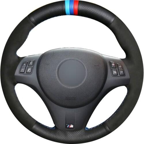 Black Synthetic Leather Black Suede Car Steering Wheel Cover for BMW M Sport M3 E90 E91 E92 E93 E87 E81 E82 E88 X1 E84