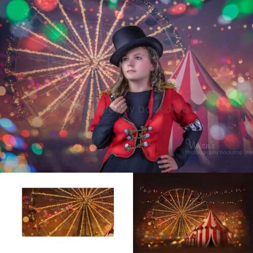 Circus Background Kids Photography Banner Glitter Lampe Decor Ferris Wheel Balloon Baby backdrops Children Portrait Photostudio