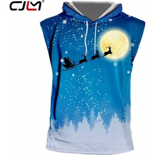 CJLM Christmas Theme 3D Printed Moon Background Hooded Tank Top Santa Claus And Elk Fashion Leisure Mens TankTop 6XL