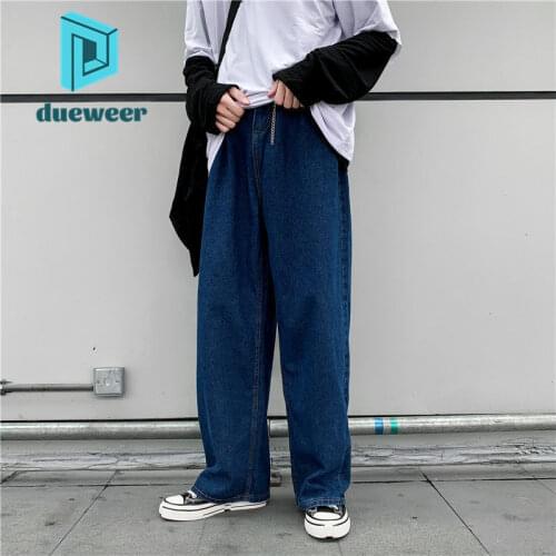 DUEWEER Mens Jeans Autumn Loose Straight Leg Casual Trousers Streetwear Men Baggy Plus Size Black Harajuku Wide Leg Denim Pants