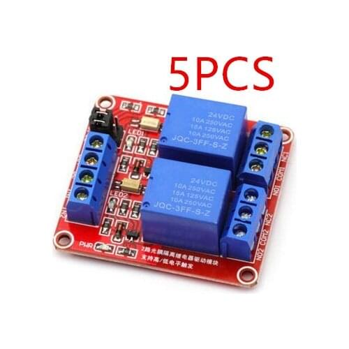 5PCS TWO 2 Channel Relay Module With Optocoupler High Low Level Trigger For Arduino DC 24V