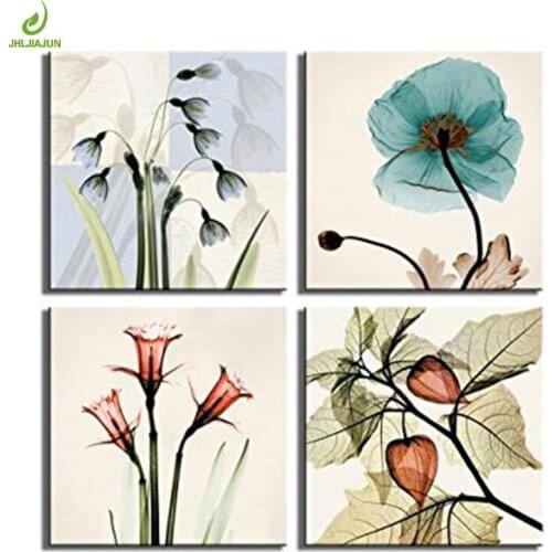 JHLJIAJUN 4 Piece Modern Flowers Nodic Canvas Art Decoration Home Modular Picture Art Decorative No Frame Nordic Poster Decor