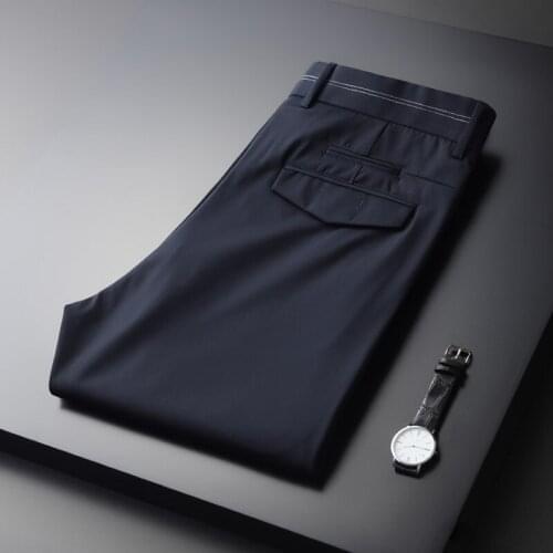 Classic Silky Mens Pants Luxury Solid Color Thin Ventilate Casual Male Pants Fashion Slim Fit Navy Young Man Trousers Man