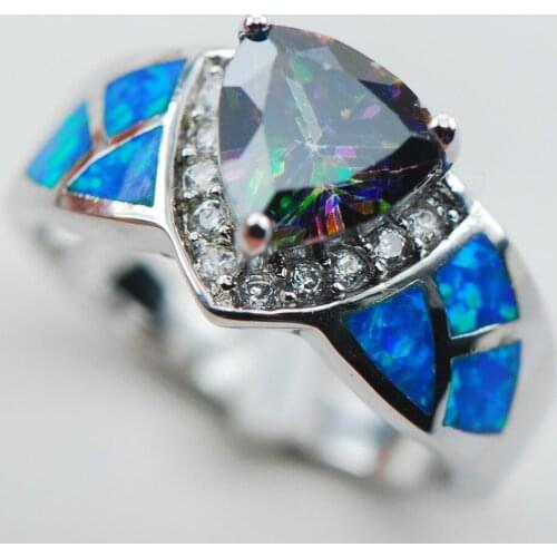 Rainbow Crystal Zircon Blue Fire Opal 925 Sterling Silver Ring Size 6 7 8 9 10 R1333