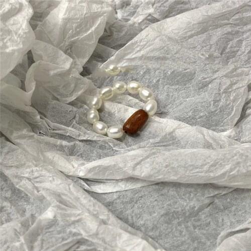 Minar Minimalist Natural Freshwater Pearl Charm Rings for Women Irregular Wooden Adjustable Ring Elegant Wedding Accessories