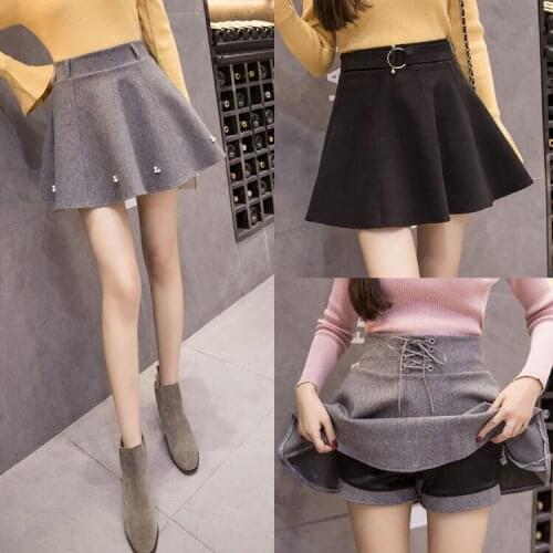 Short skirt womens skirt autumn winter new Korean high waist thin anti light A-line skirt fluffy tweed skirt pants mini skirt