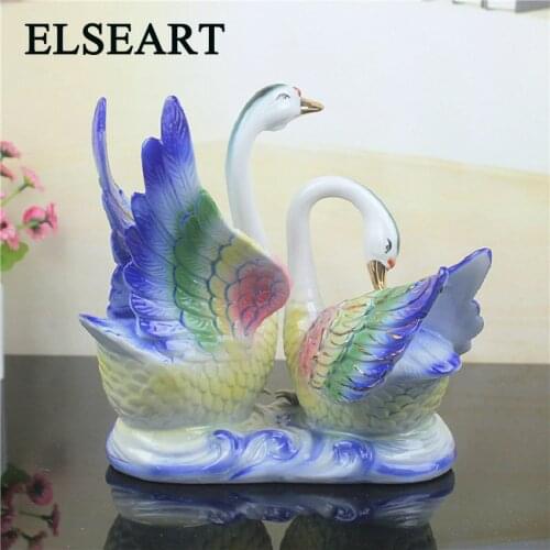 Elseart creative animal blue white swan ornament bird room table decorative for home household office wedding gift