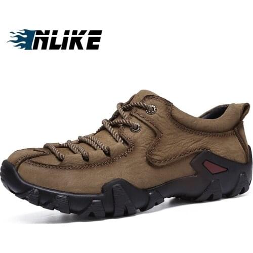 INLIKE Genuine Leather Outdoors Hiking Shoes Men Trekking Shoes Athletic Sport Shoes Sneakers
