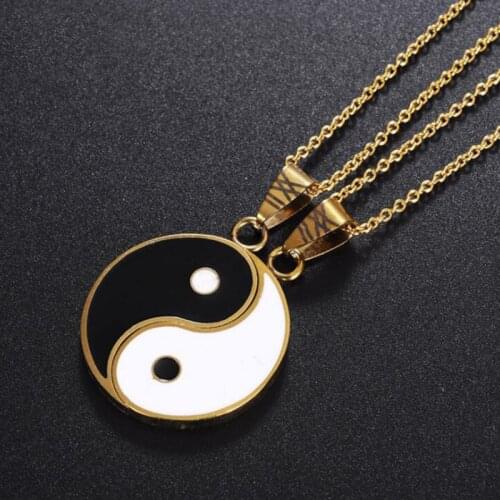 Classic Chinese Style Yin and Yang Puzzle Pendant Necklace Birthday Jewelry Gifts for Couple or Best Friends