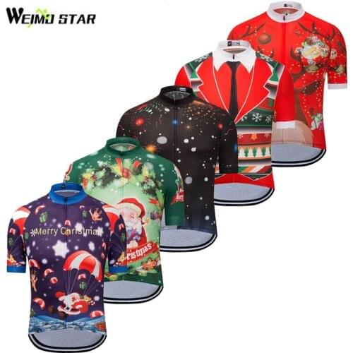 WEIMOSTAR Team Mens Cycling Jersey Tops Merry Christmas Cycling Clothing Ropa Ciclismo Short Sleeve Bike Bicycle Jersey Shirts